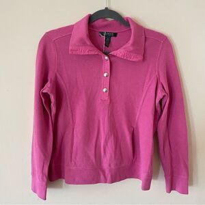 Ralph Lauren Pink Quarter-buttoned from neckline Pullover Sweater, Sz S, (1027)